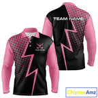 Black and Pink dots pattern Lightning Golf polo shirts custom golf top