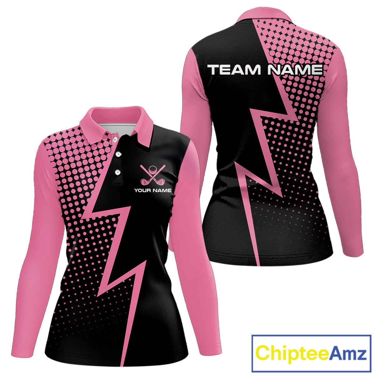 Black and Pink dots pattern Lightning Golf polo shirts custom golf top