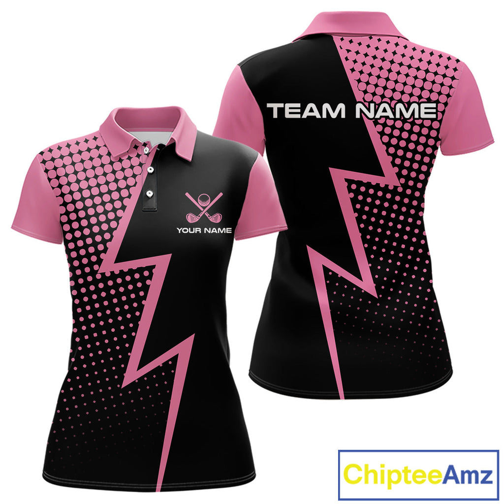 Black and Pink dots pattern Lightning Golf polo shirts custom golf top