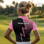 Black and Pink dots pattern Lightning Golf polo shirts custom golf top