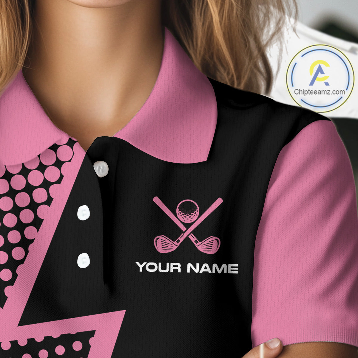 Black and Pink dots pattern Lightning Golf polo shirts custom golf top