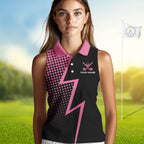 Black and Pink dots pattern Lightning Sleeveless Golf polo shirt custom golf top