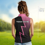 Black and Pink dots pattern Lightning Sleeveless Golf polo shirt custom golf top
