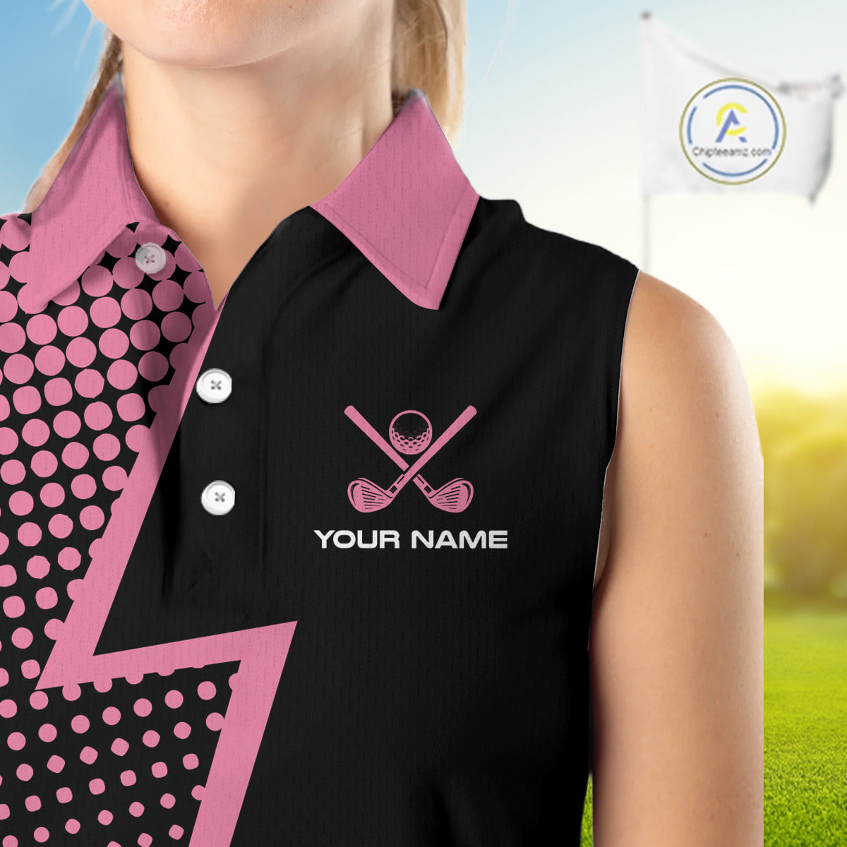 Black and Pink dots pattern Lightning Sleeveless Golf polo shirt custom golf top