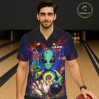 Funny Colorful Galaxy Alien Bowling Hawaiian Shirt Custom Bowling Team Outfit, Gift For Bowler