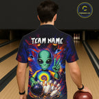 Funny Colorful Galaxy Alien Bowling Hawaiian Shirt Custom Bowling Team Outfit, Gift For Bowler