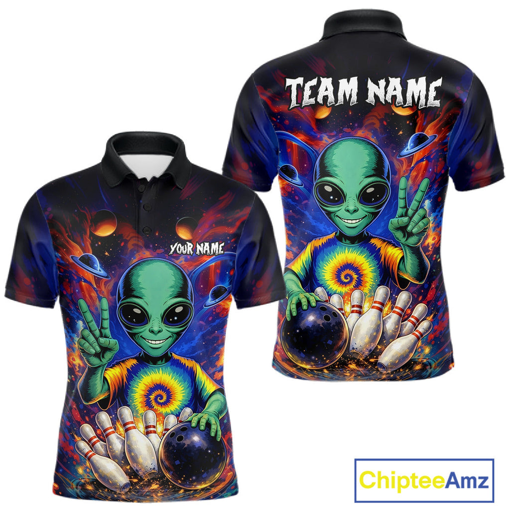 Funny Colorful Galaxy Alien Bowling Shirts Custom Bowling Team Outfit, Gift For Bowler