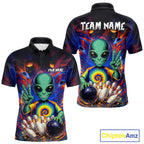Funny Colorful Galaxy Alien Bowling Shirts Custom Bowling Team Outfit, Gift For Bowler
