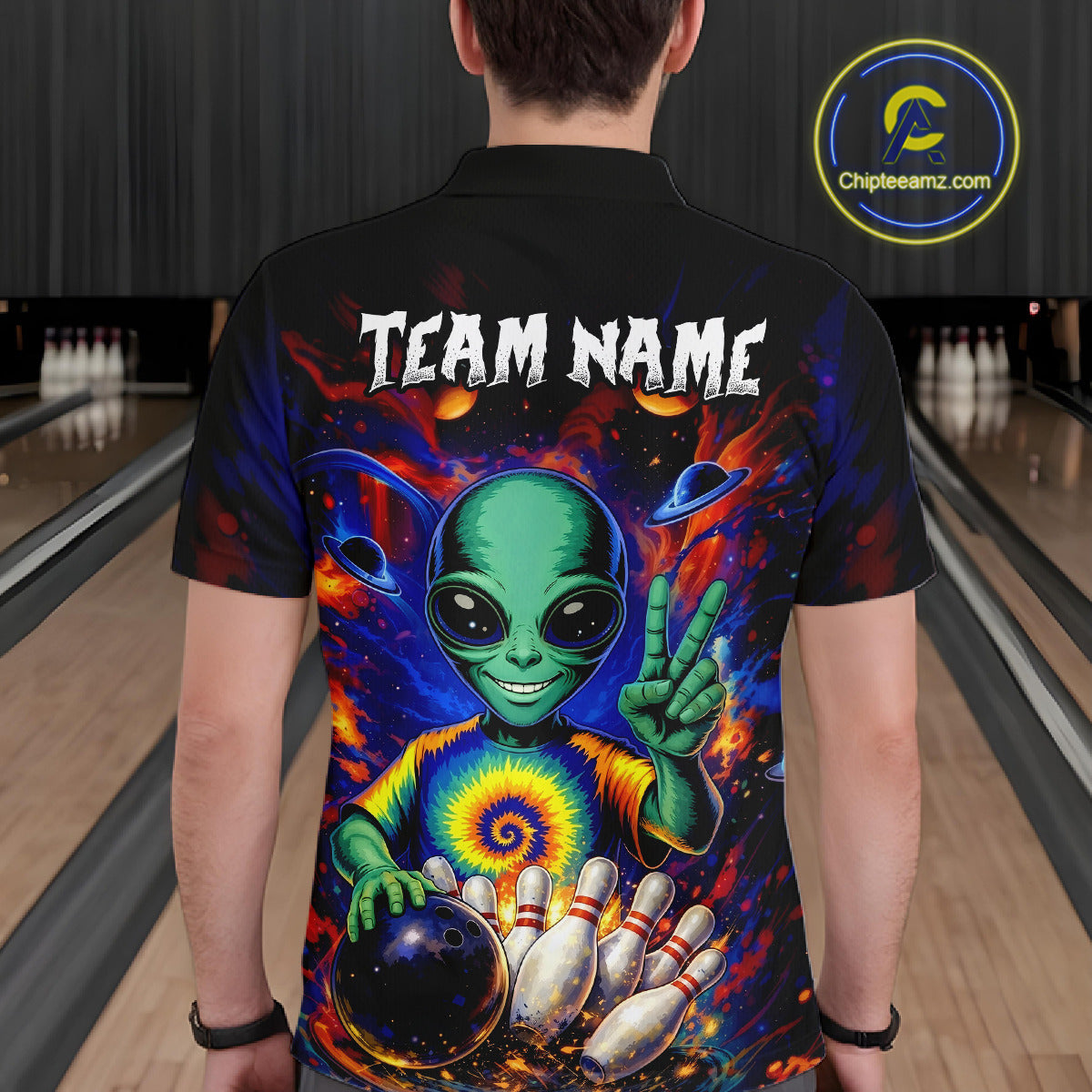 Funny Colorful Galaxy Alien Bowling Shirts Custom Bowling Team Outfit, Gift For Bowler