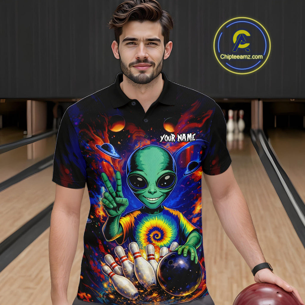 Funny Colorful Galaxy Alien Bowling Shirts Custom Bowling Team Outfit, Gift For Bowler
