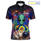 Funny Colorful Galaxy Alien Bowling Shirts Custom Bowling Team Outfit, Gift For Bowler