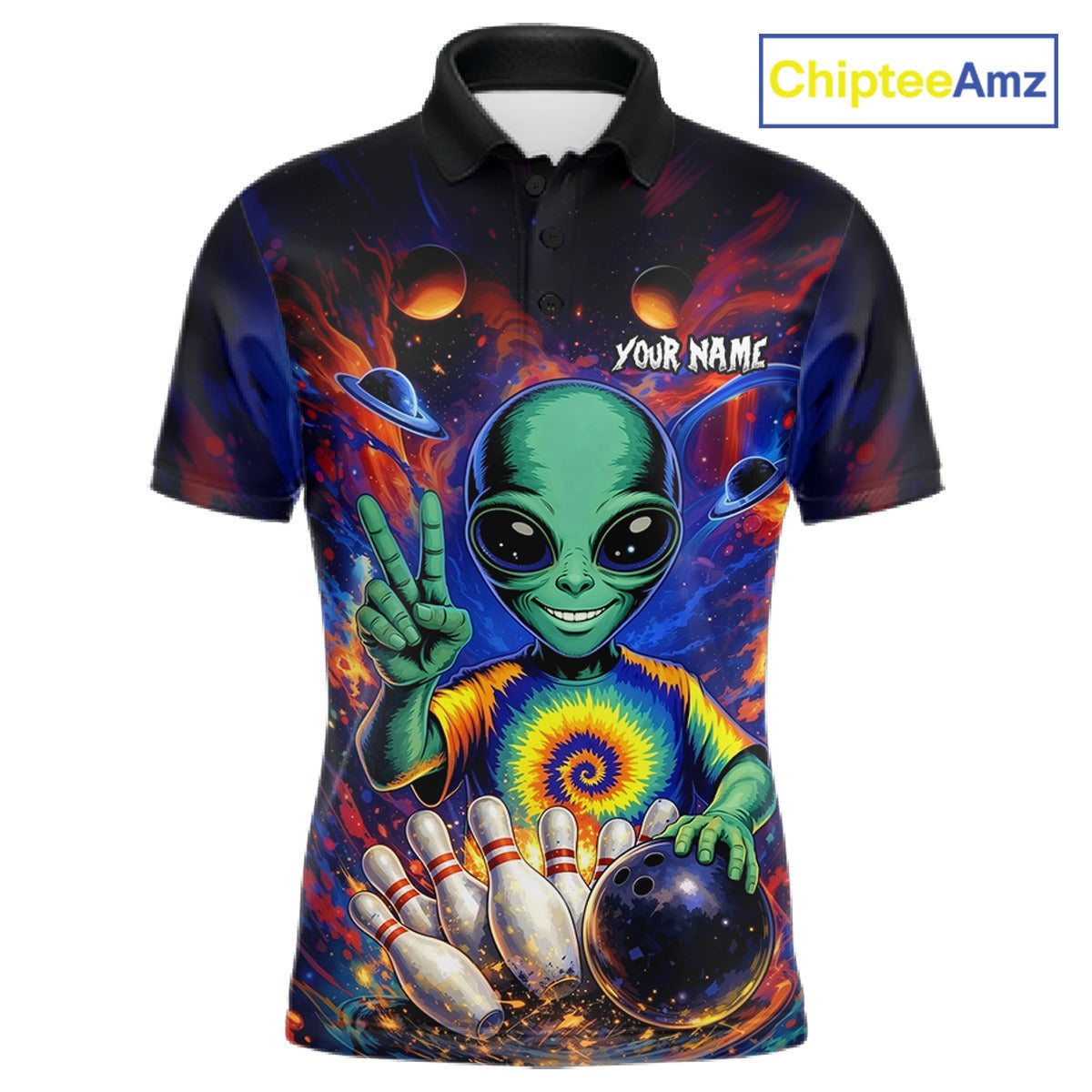 Funny Colorful Galaxy Alien Bowling Shirts Custom Bowling Team Outfit, Gift For Bowler