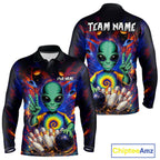 Funny Colorful Galaxy Alien Bowling Shirts Custom Bowling Team Outfit, Gift For Bowler