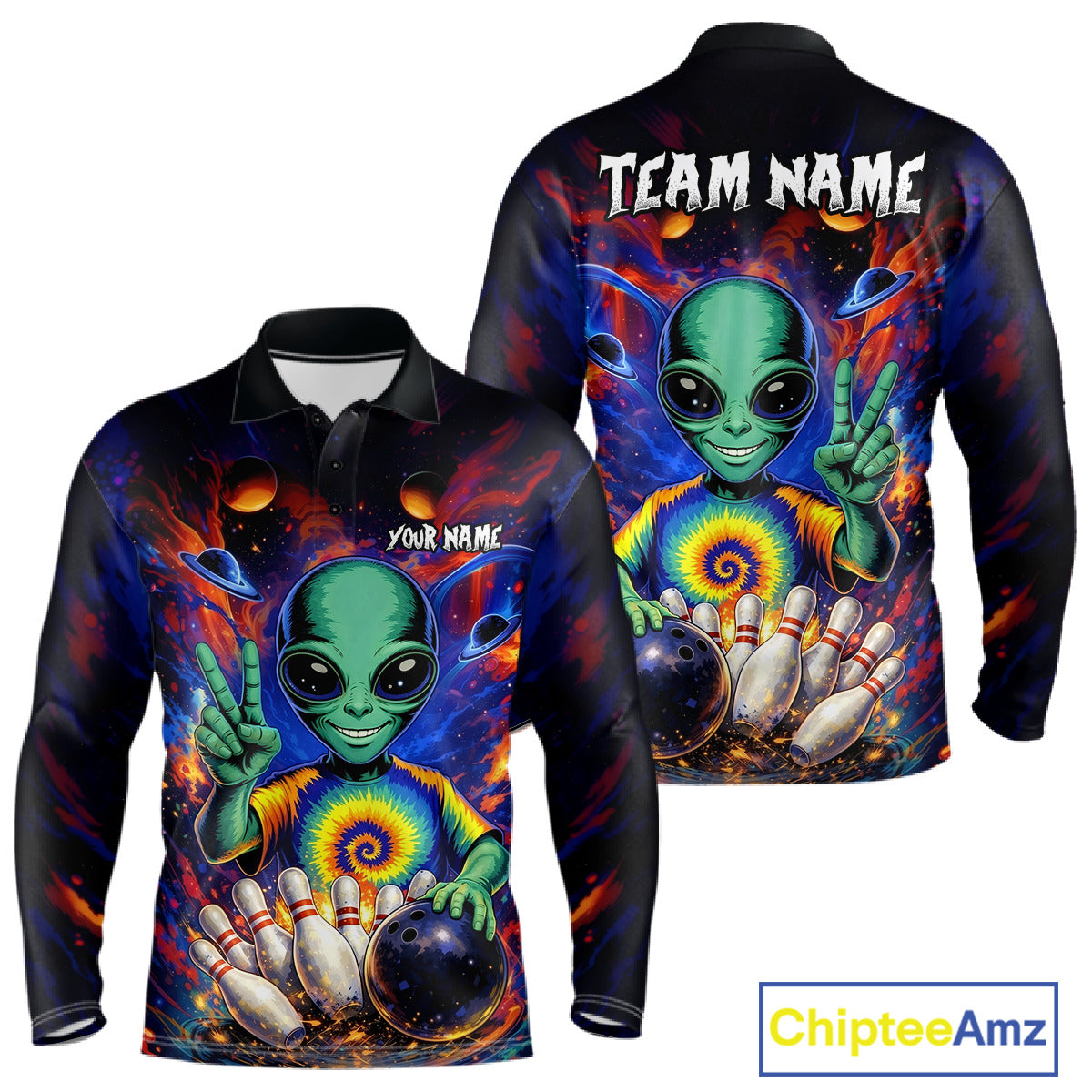 Funny Colorful Galaxy Alien Bowling Shirts Custom Bowling Team Outfit, Gift For Bowler