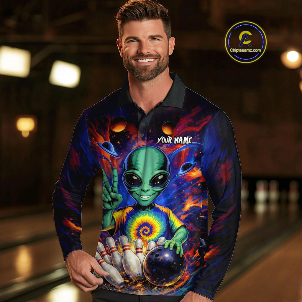 Funny Colorful Galaxy Alien Bowling Shirts Custom Bowling Team Outfit, Gift For Bowler