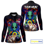 Funny Colorful Galaxy Alien Bowling Shirts Custom Bowling Team Outfit, Gift For Bowler