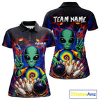 Funny Colorful Galaxy Alien Bowling Shirts Custom Bowling Team Outfit, Gift For Bowler