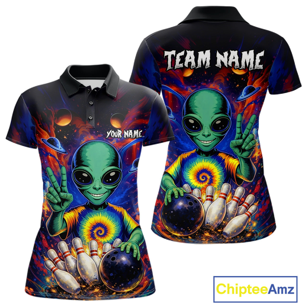 Funny Colorful Galaxy Alien Bowling Shirts Custom Bowling Team Outfit, Gift For Bowler