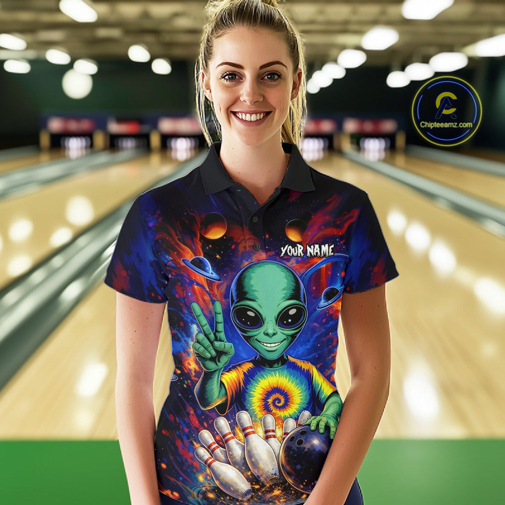 Funny Colorful Galaxy Alien Bowling Shirts Custom Bowling Team Outfit, Gift For Bowler