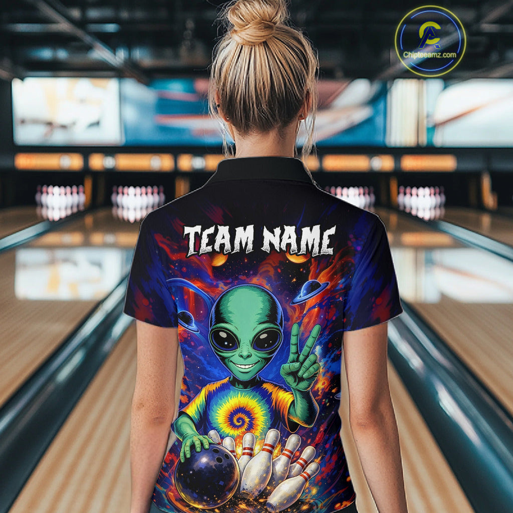 Funny Colorful Galaxy Alien Bowling Shirts Custom Bowling Team Outfit, Gift For Bowler