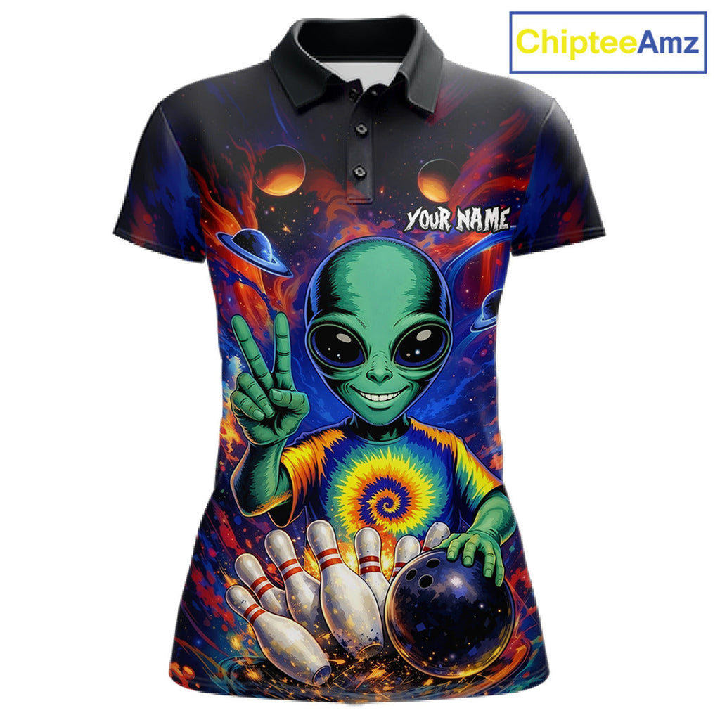 Funny Colorful Galaxy Alien Bowling Shirts Custom Bowling Team Outfit, Gift For Bowler