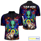 Funny Colorful Galaxy Alien Bowling Shirts Custom Bowling Team Outfit, Gift For Bowler