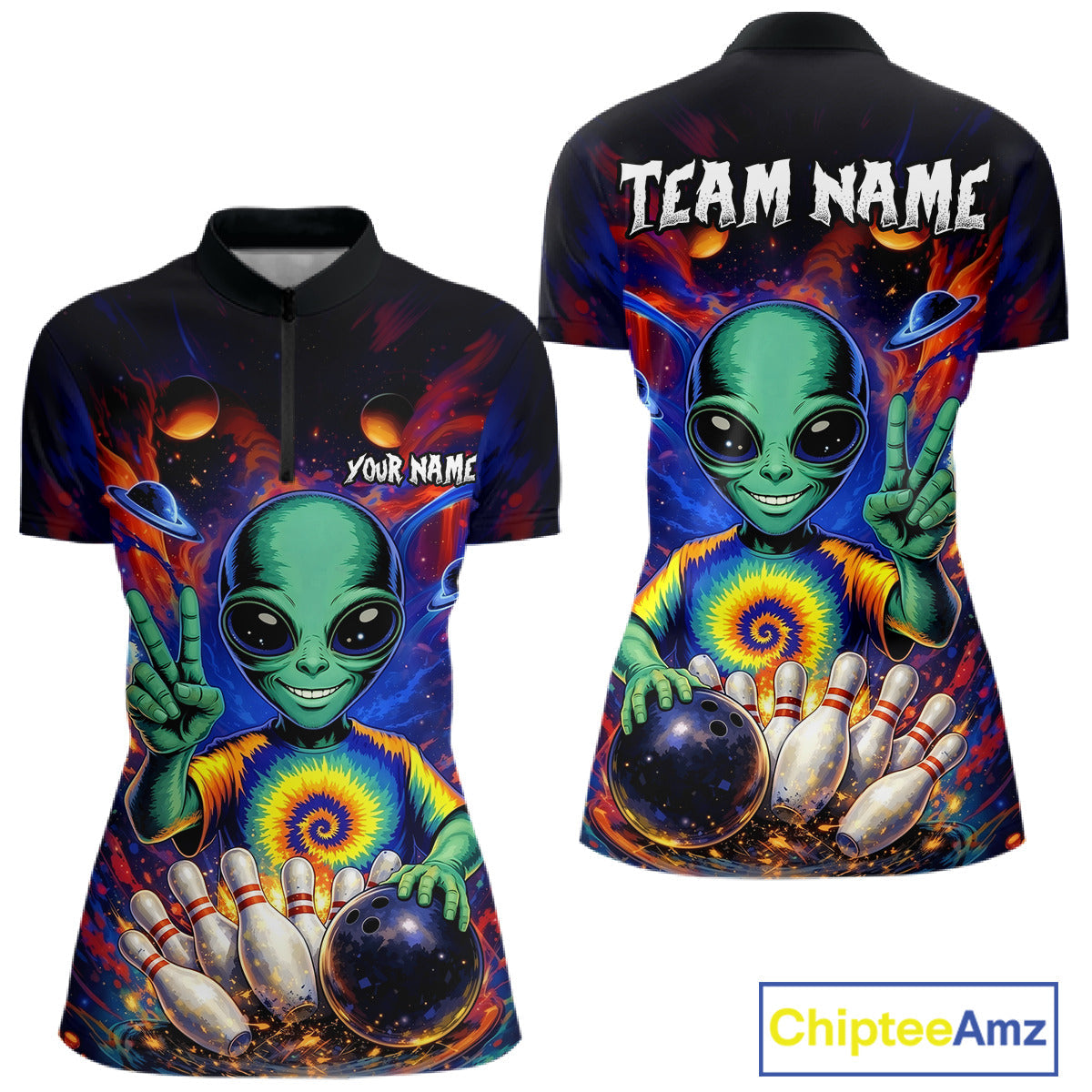 Funny Colorful Galaxy Alien Bowling Shirts Custom Bowling Team Outfit, Gift For Bowler