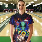 Funny Colorful Galaxy Alien Bowling Shirts Custom Bowling Team Outfit, Gift For Bowler