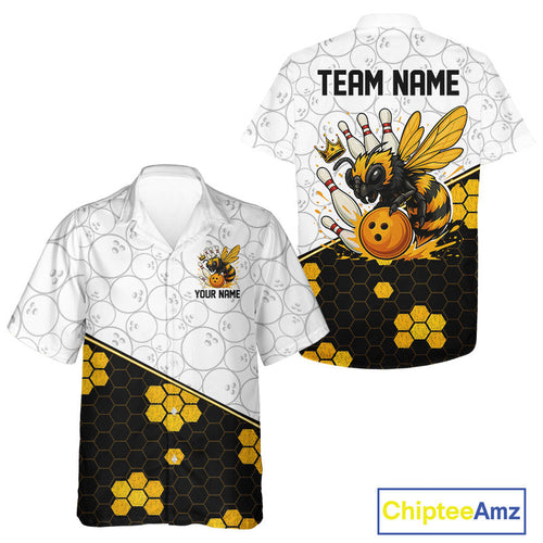 Black and White Camo Bowling Yellow Honey Bee Bowling Hawaiian Shirt Custom Team bowling jersey