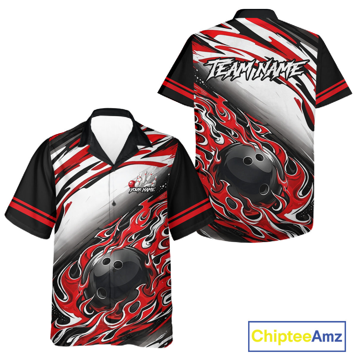 Red Flame Bowling Hawaiian Shirt Custom Bowling Team Jerseys, Gift For Bowlers