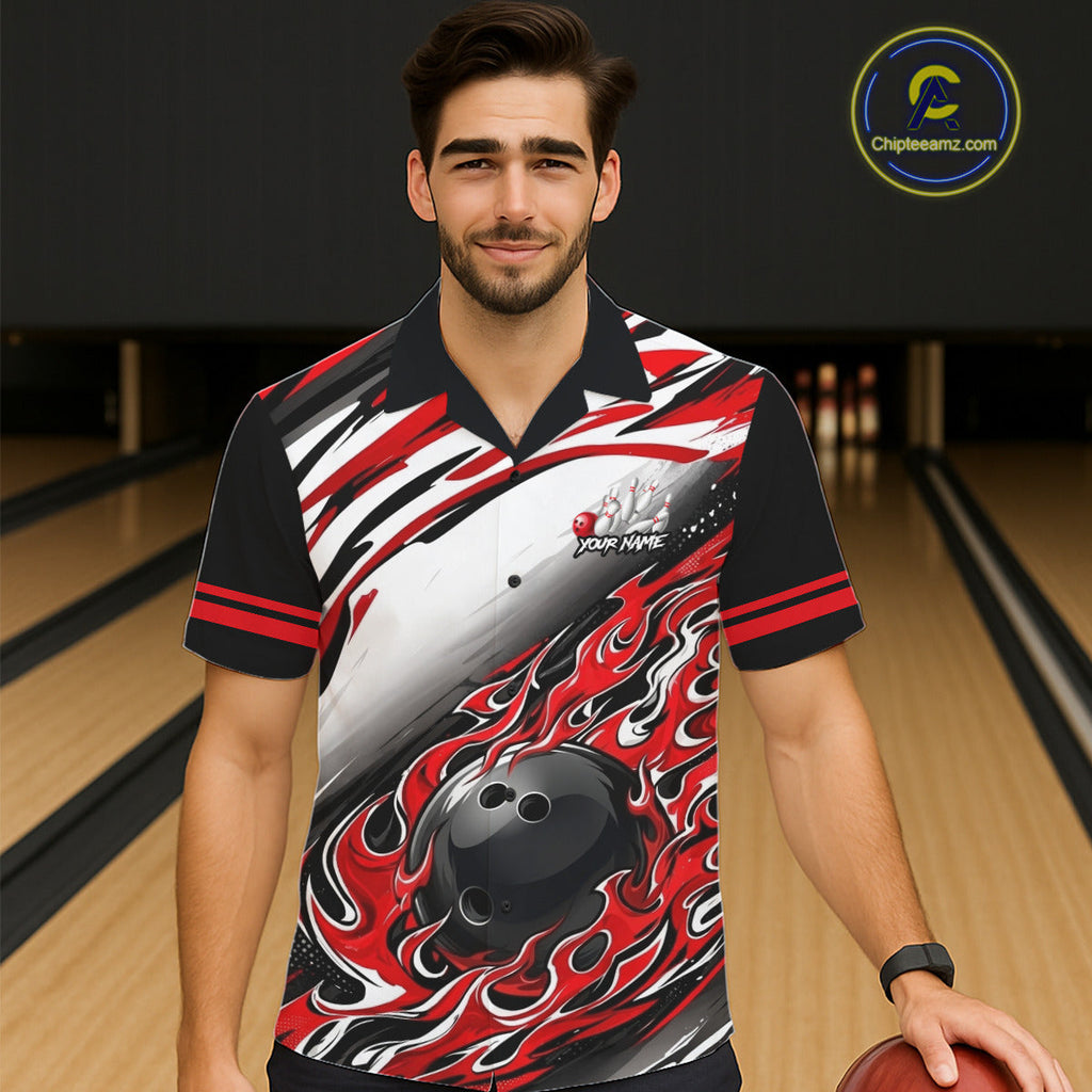 Red Flame Bowling Hawaiian Shirt Custom Bowling Team Jerseys, Gift For Bowlers
