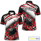 Red Flame Bowling Polo, Quarter Zip Shirts Custom Bowling Team Jerseys, Gift For Bowlers