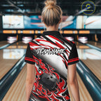 Red Flame Bowling Polo, Quarter Zip Shirts Custom Bowling Team Jerseys, Gift For Bowlers
