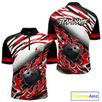 Red Flame Bowling Polo, Quarter Zip Shirts Custom Bowling Team Jerseys, Gift For Bowlers