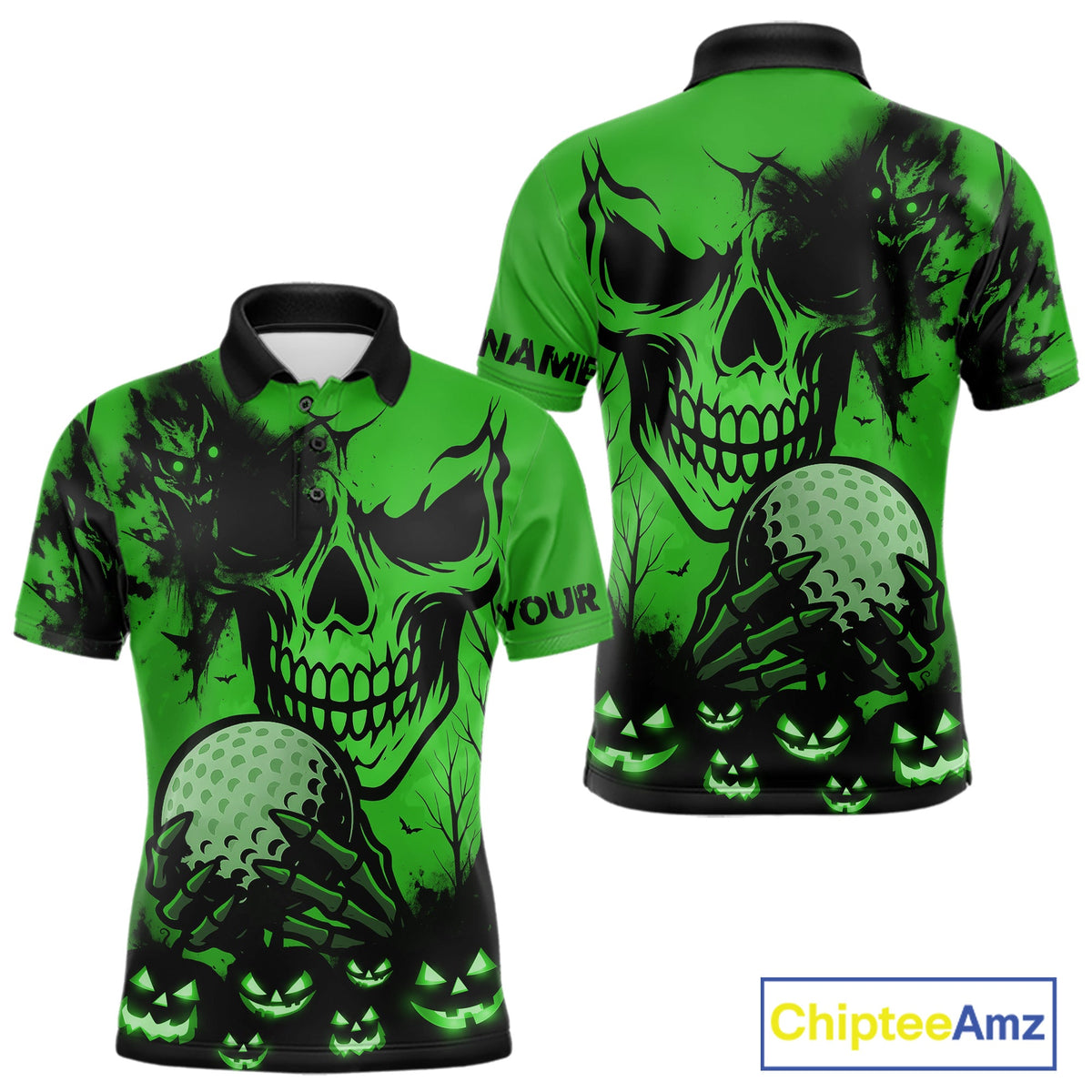 Custom Skull Golf Polo Shirts Halloween Golf Outfits, personalized golf gifts