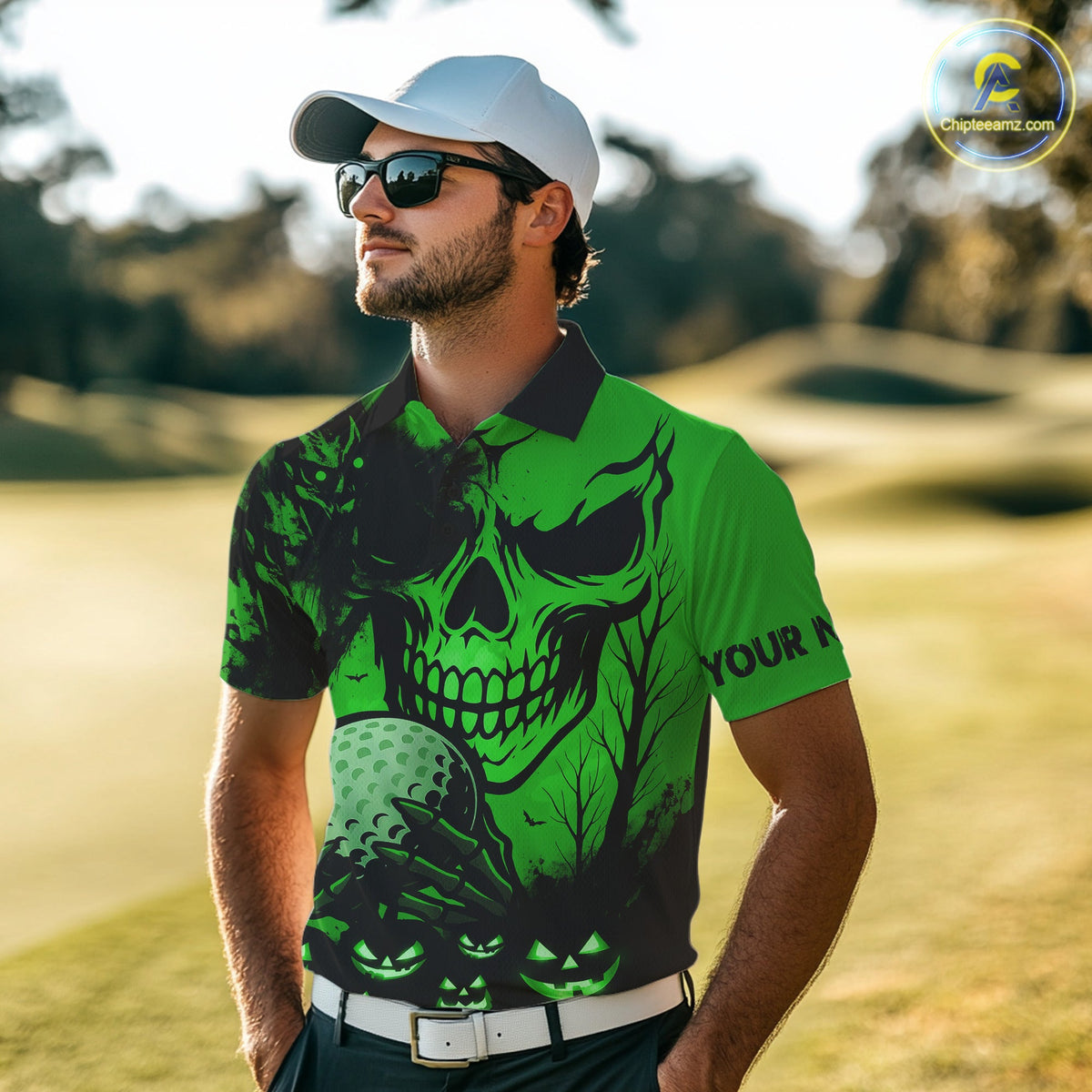 Custom Skull Golf Polo Shirts Halloween Golf Outfits, personalized golf gifts