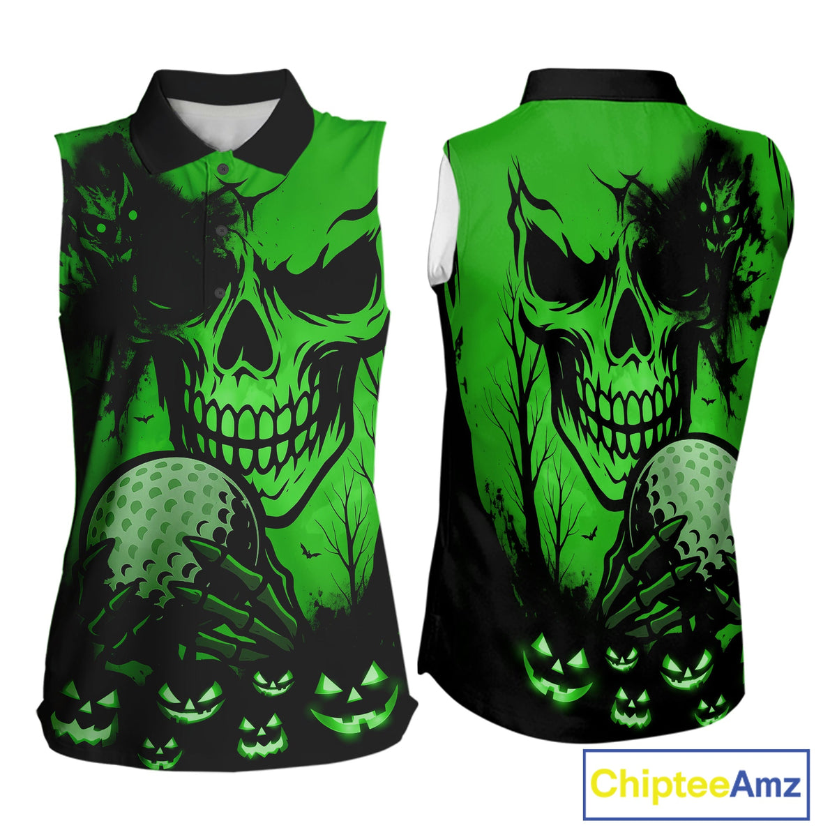 Skull 's Sleeveless Polo Shirt Halloween Golf Outfits, Halloween golf gifts