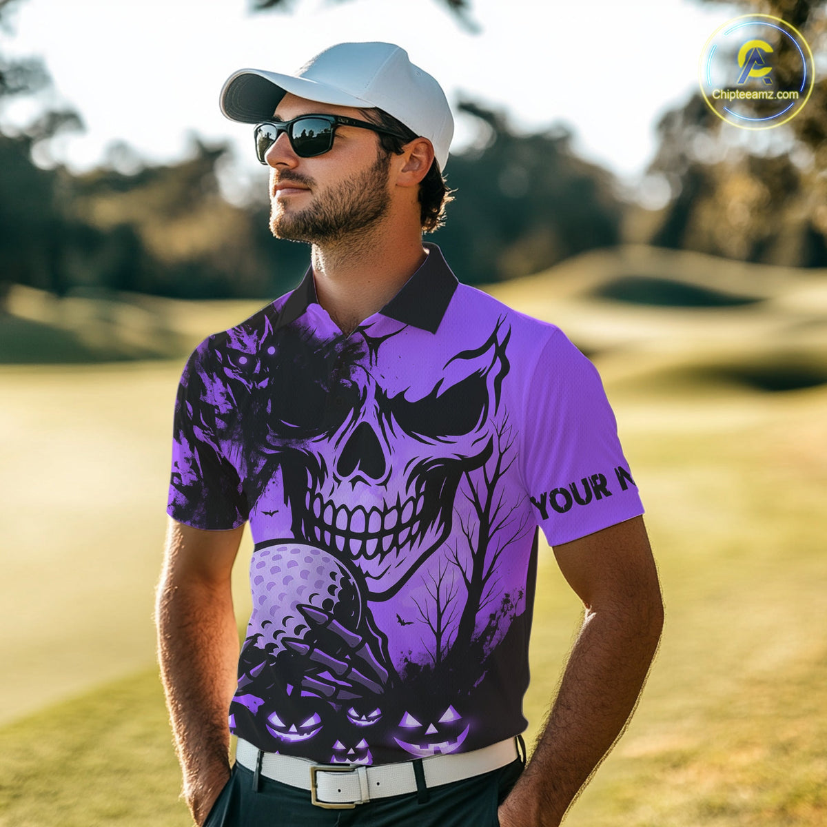 Custom Skull Golf Polo Shirts Halloween Golf Outfits, personalized golf gifts