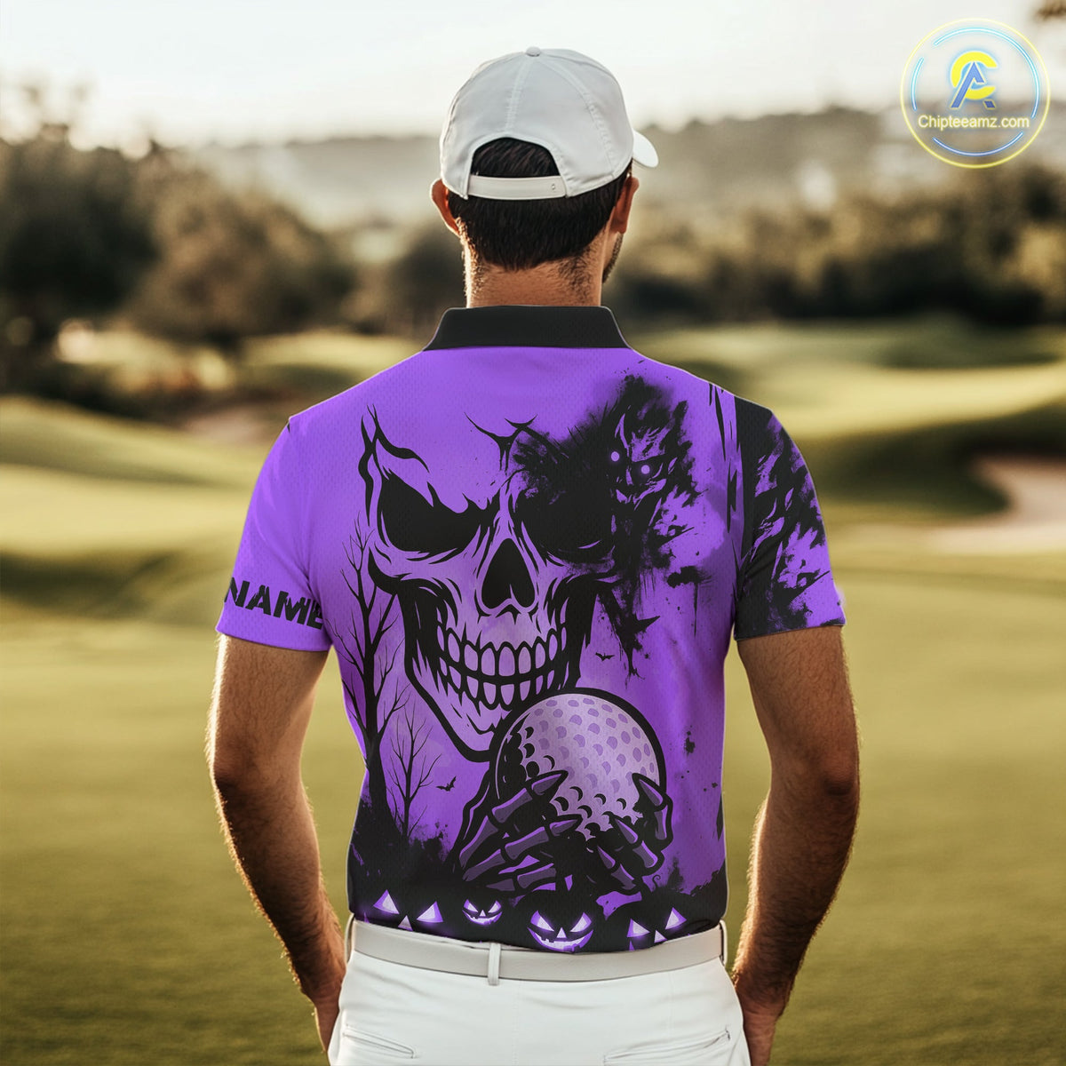 Custom Skull Golf Polo Shirts Halloween Golf Outfits, personalized golf gifts