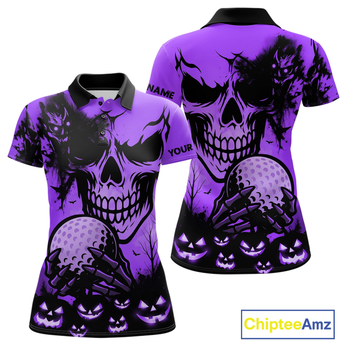Custom Skull Golf Polo Shirts Halloween Golf Outfits, personalized golf gifts