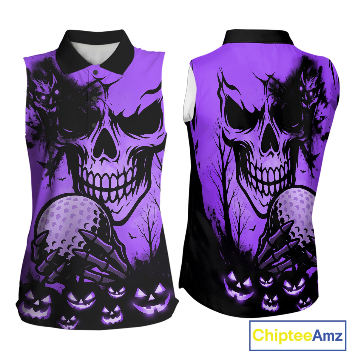 Skull 's Sleeveless Polo Shirt Halloween Golf Outfits, Halloween golf gifts