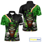 Green shamrock pattern St Patrick Skull Golf and Beer Polo shirts Custom golf tops