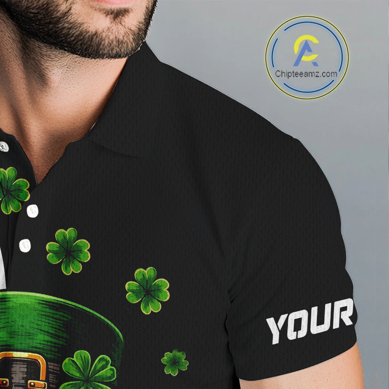 Green shamrock pattern St Patrick Skull Golf and Beer Polo shirts Custom golf tops