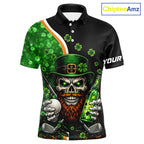 Green shamrock pattern St Patrick Skull Golf and Beer Polo shirts Custom golf tops