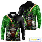 Green shamrock pattern St Patrick Skull Golf and Beer Polo shirts Custom golf tops