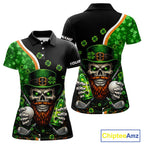 Green shamrock pattern St Patrick Skull Golf and Beer Polo shirts Custom golf tops