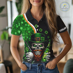 Green shamrock pattern St Patrick Skull Golf and Beer Polo shirts Custom golf tops