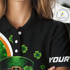 Green shamrock pattern St Patrick Skull Golf and Beer Polo shirts Custom golf tops