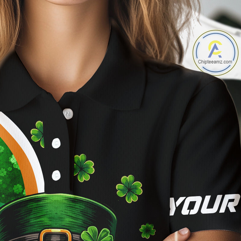 Green shamrock pattern St Patrick Skull Golf and Beer Polo shirts Custom golf tops