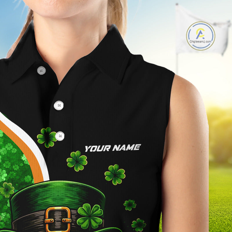Green shamrock pattern St Patrick Skull Golf and Beer Sleeveless golf tops Custom golf outfit